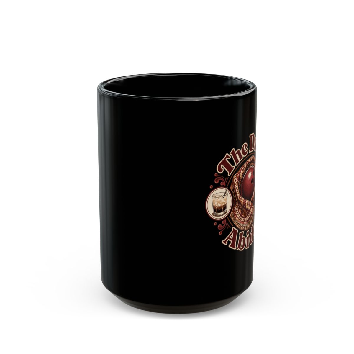 The Big Lebowski "The Dude Abides" Black Mug - alternate angle 2, merchandise