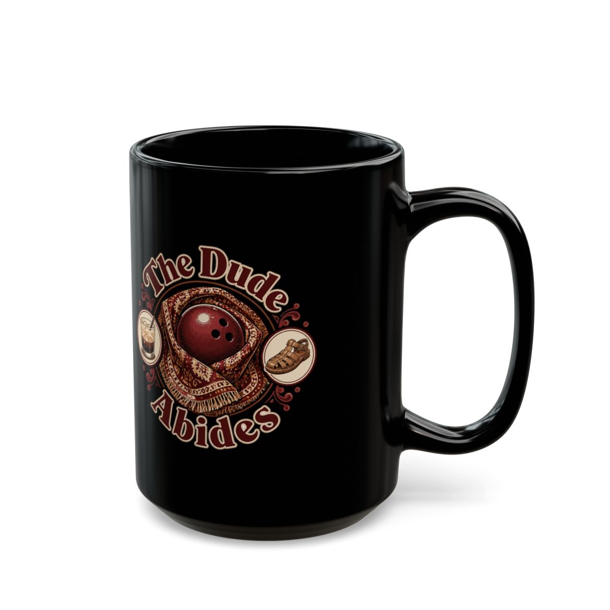 The Big Lebowski "The Dude Abides" Black Mug - alternate angle 5, merchandise