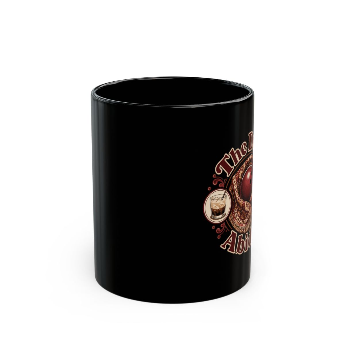 The Big Lebowski "The Dude Abides" Black Mug - alternate angle 1, merchandise